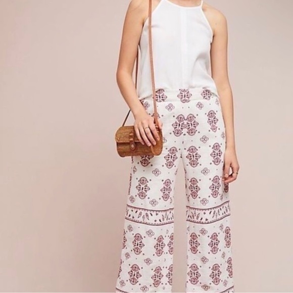 Ett Twa By Anthropologie Jadida Embroidered Cropped Wide Leg Pants Size 6 - Picture 4 of 5